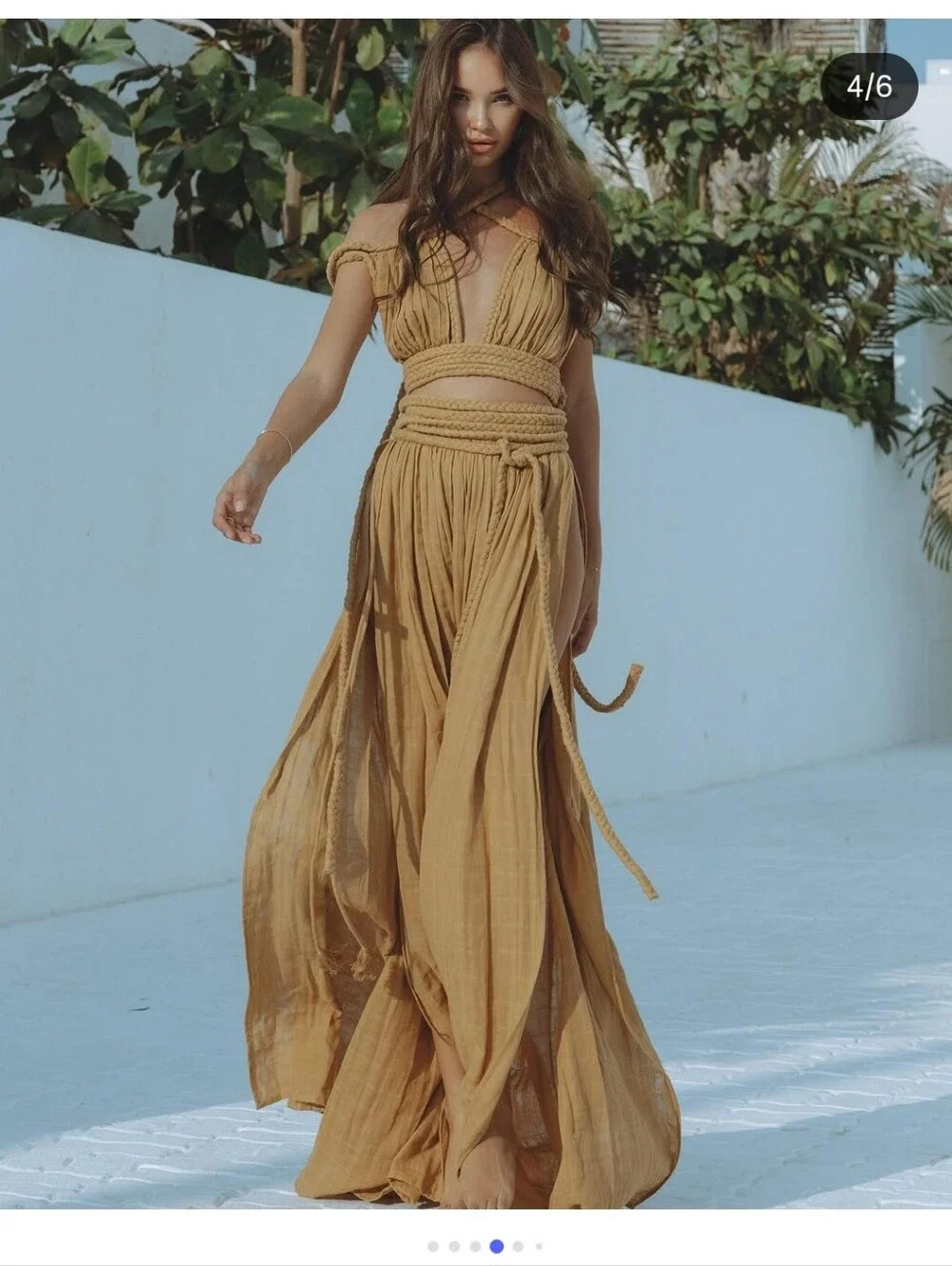 Chic Le Frique Fionza Goddess Sage Green Maxi Skirt Set with High Slit M/L - Picture 5 of 10